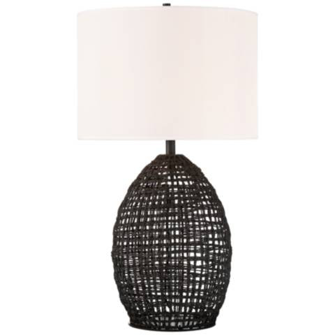 Lite Source Ivette Black Woven Rattan Table Lamp | LampsPlus.com