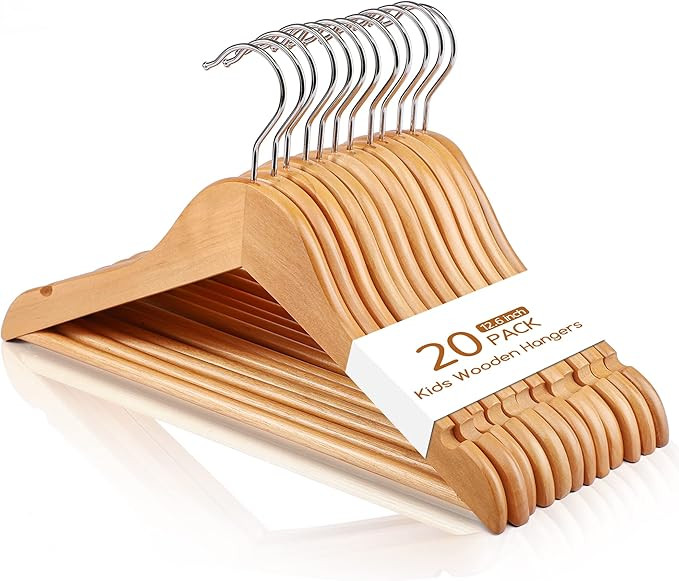 CozyMood Childrens Wooden Hangers Kids Hangers, 20 Pack Baby Hangers Nursery Wood Hangers, 360° ... | Amazon (US)