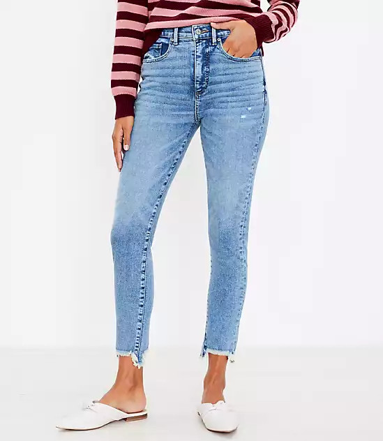 Chewed Hem High Rise Skinny Jeans In Authentic Indigo | LOFT