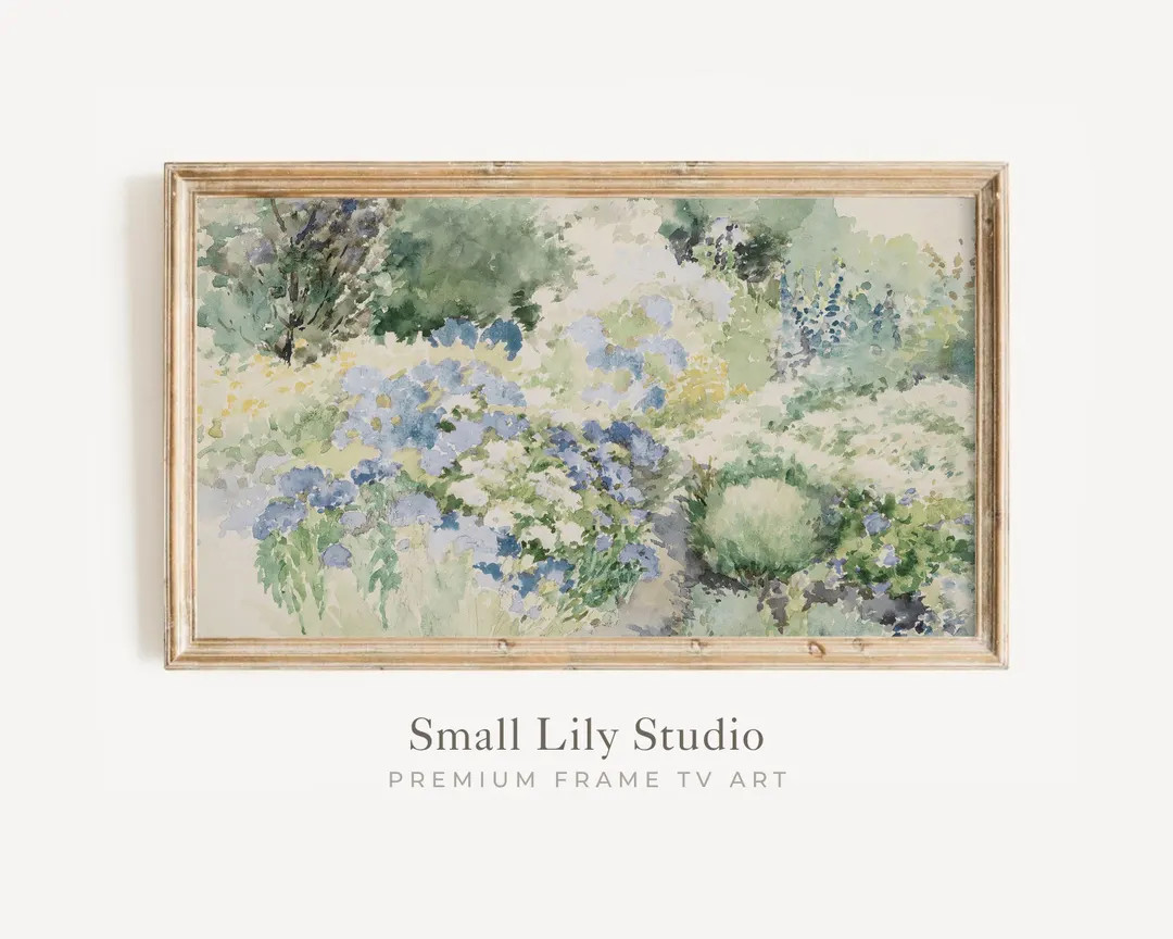 Spring FRAME TV art Blue Wildflowers, Vintage watercolor painting tv picture, Botanical Samsung F... | Etsy (US)