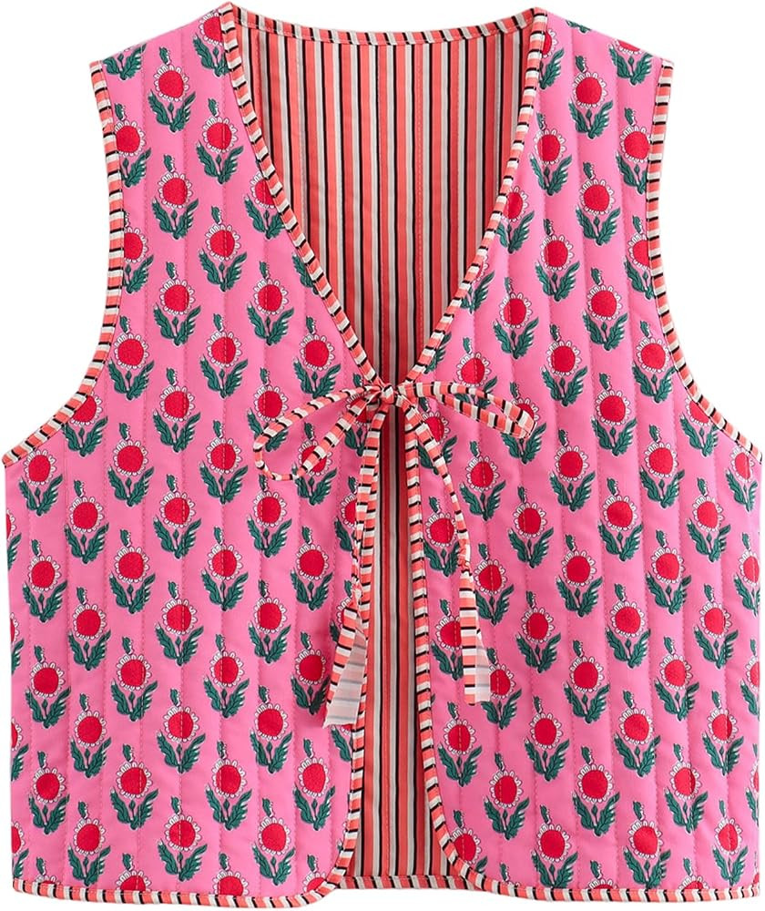 Women's Women's Floral Quilted Puffer Vest Lightweight Sleeveless Open Front Cropped Padded Outwe... | Amazon (US)