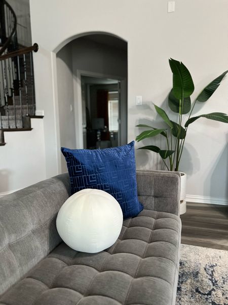 Grey couch, Living Spaces Grey sofa, bird of paradise, round throw pillow, sphere pillow, Zgallerie pillow

#LTKfamily #LTKhome #LTKstyletip