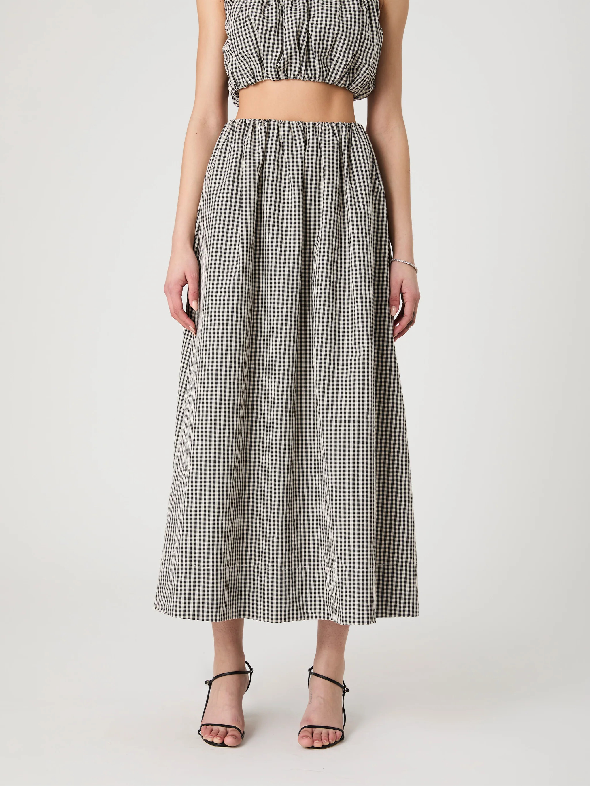 Gingham Ruched Waist Midi Skirt | French Connection (US)