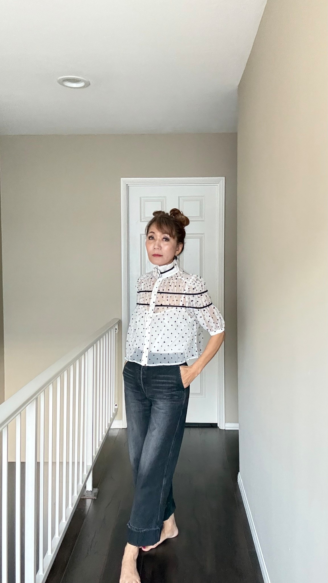 Jeans ana fancy top make a casual glam weekend wear. I put my necklace over the collar #casualglam #weekendwear 

#LTKSaleAlert
