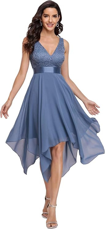Ever-Pretty Womens Deep V Neck A Line Lace Chiffon Cocktail Dress 0207 | Amazon (US)