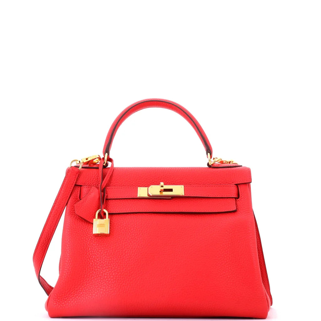 Kelly Handbag Rouge Tomate Clemence with Gold Hardware 28 | Rebag