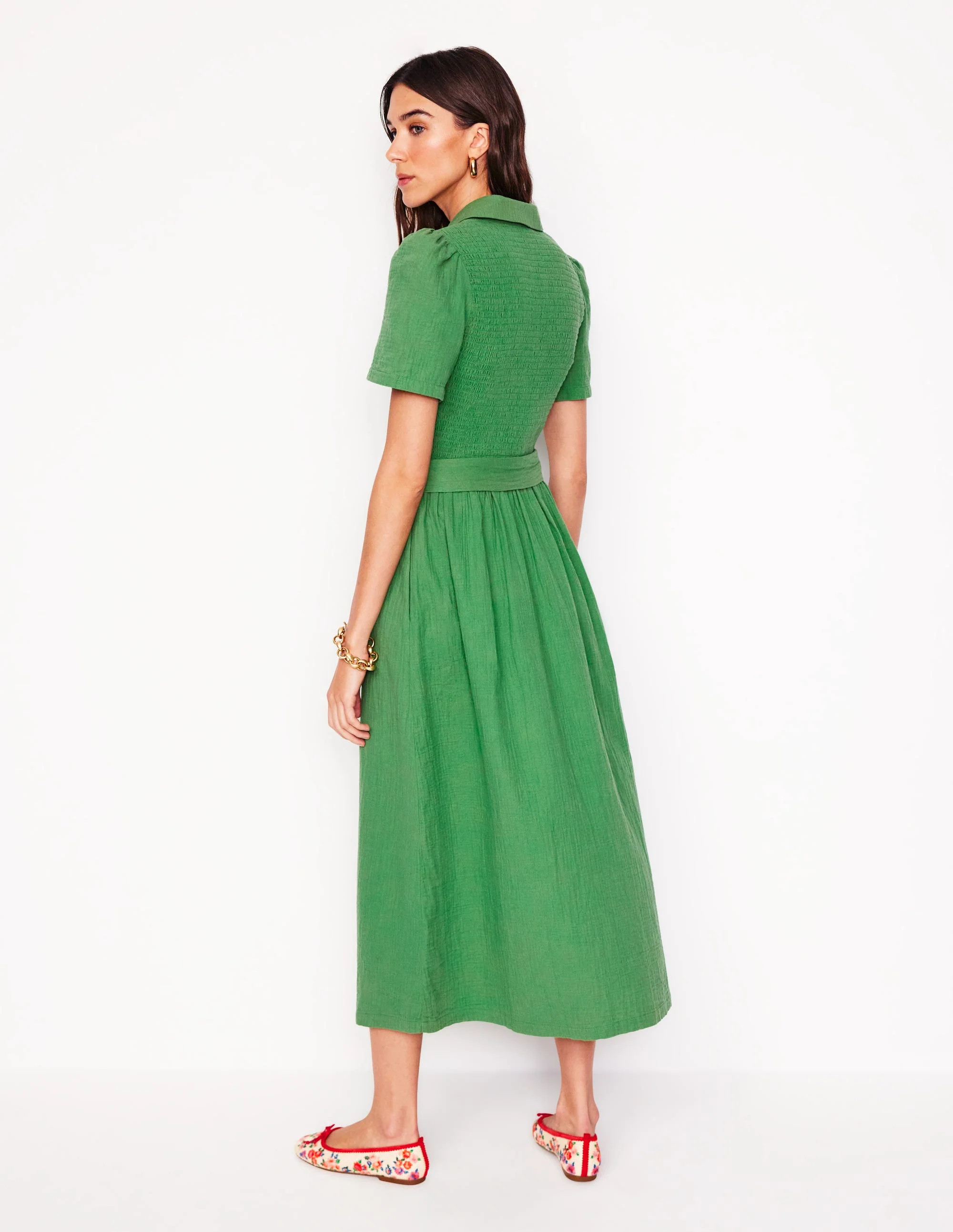Amber Double Cloth Midi Dress-Paradise Green | Boden (US)