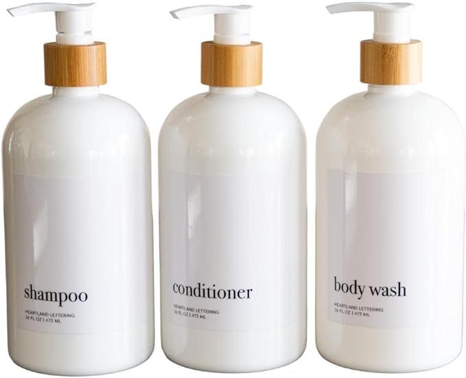 Bamboo Shampoo Dispenser, Shampoo and Conditioner Bottle Set for Shower, Bathroom Shower Dispense... | Amazon (US)