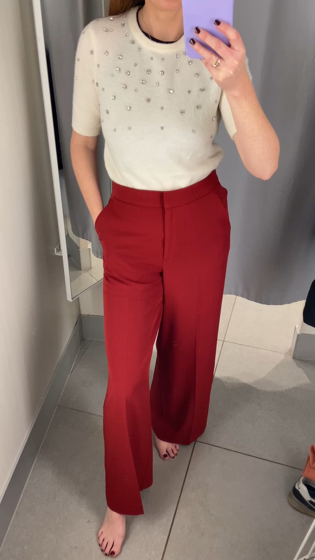 New in H&M Partywear ✨♥️🍸 Festive, chic and comfortable, embellished short-sleeve knit (wearing XS) paired with red tuxedo trousers (size 8). Perfect for the office party, Christmas cocktails or Christmas dinner.

#LTKpartywear #LTKuk #LTKfestive