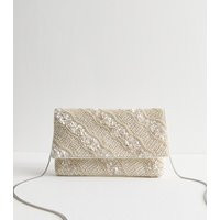 Cream Faux Pearl Embellished Flap Clutch New Look | New Look (UK)