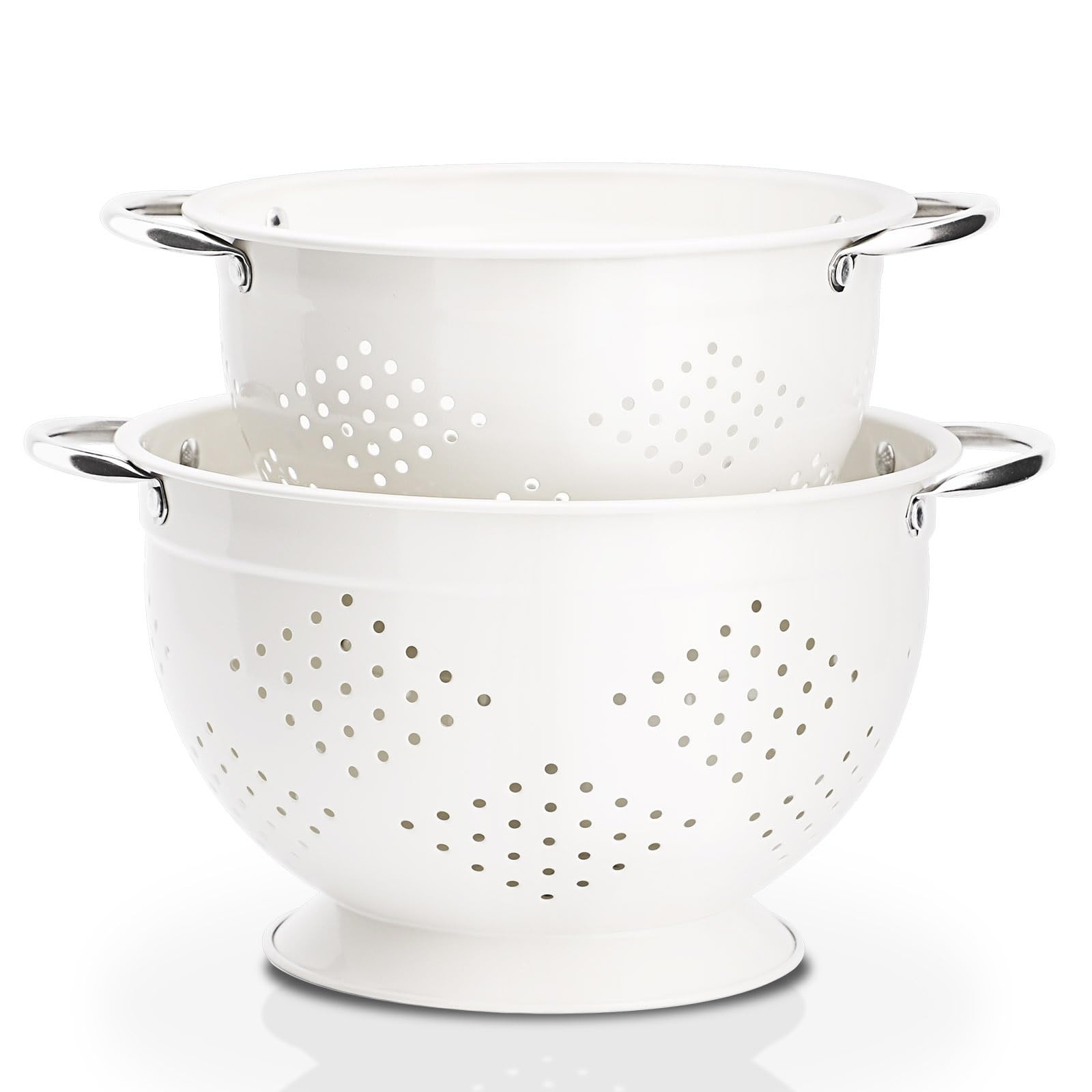 Rorence Powder Coated Steel Colanders: 3 Quart and 5 Quart Set of 2 - White | Amazon (US)
