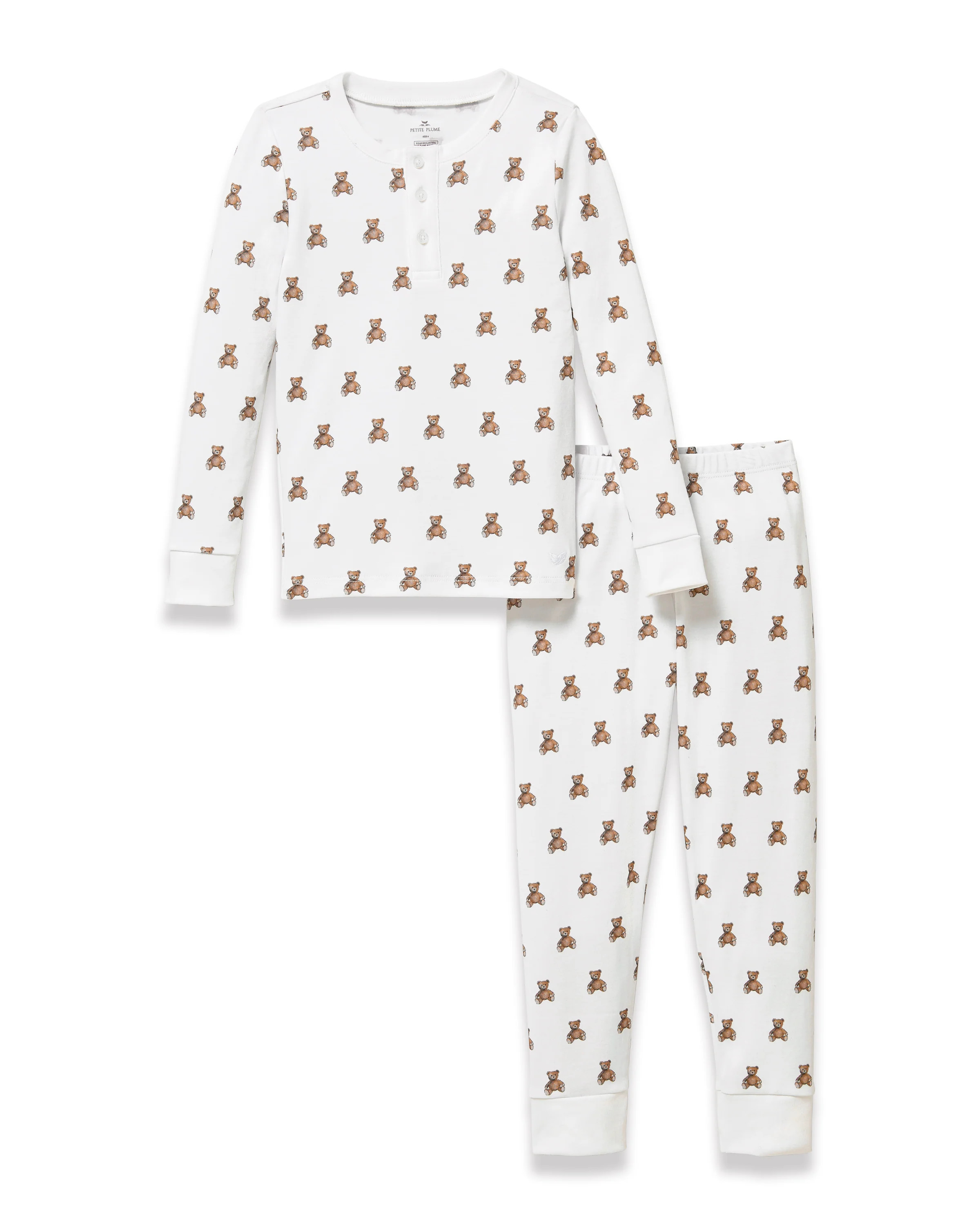 Kid's Pima Snug Fit Pajama Set in Teddy Tales | Petite Plume