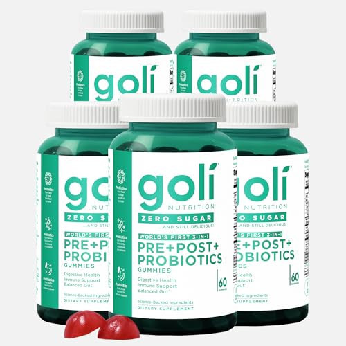 Goli Zero Sugar Pre, Post, Probiotic Gummies. World's First 3-in-1 Gluten-Free, Vegan, Non-GMO, and Gelatin-Free. (5) | Amazon (US)