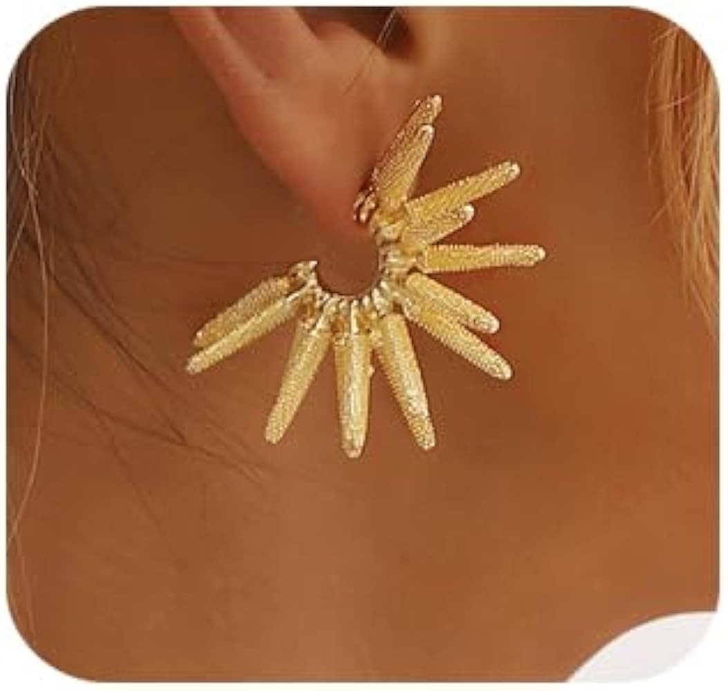 Punk Exaggerated Sunflower Earrings Sunburst Stud Earrings C-shape Sunflower Stud Earrings Gold S... | Amazon (US)
