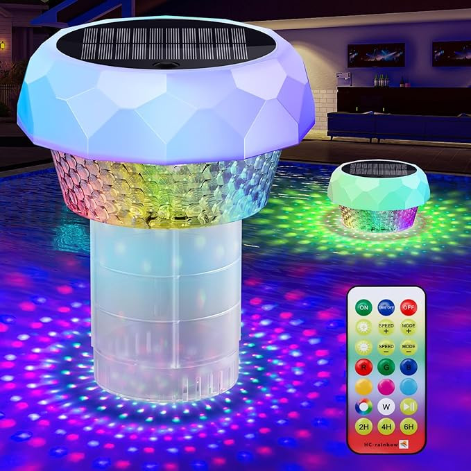 Solar Pool Chlorine Floater with Colorful Lights, Remote-Controlled Lights Adjustable Release Eas... | Amazon (US)