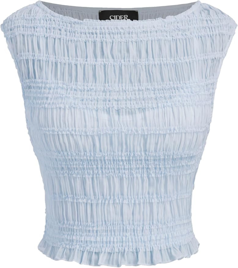 Shirts for Women Shirred Tank Tops Sleeveless Boat Neck Top Lined Woven Regular Fit Cami Top | Amazon (US)