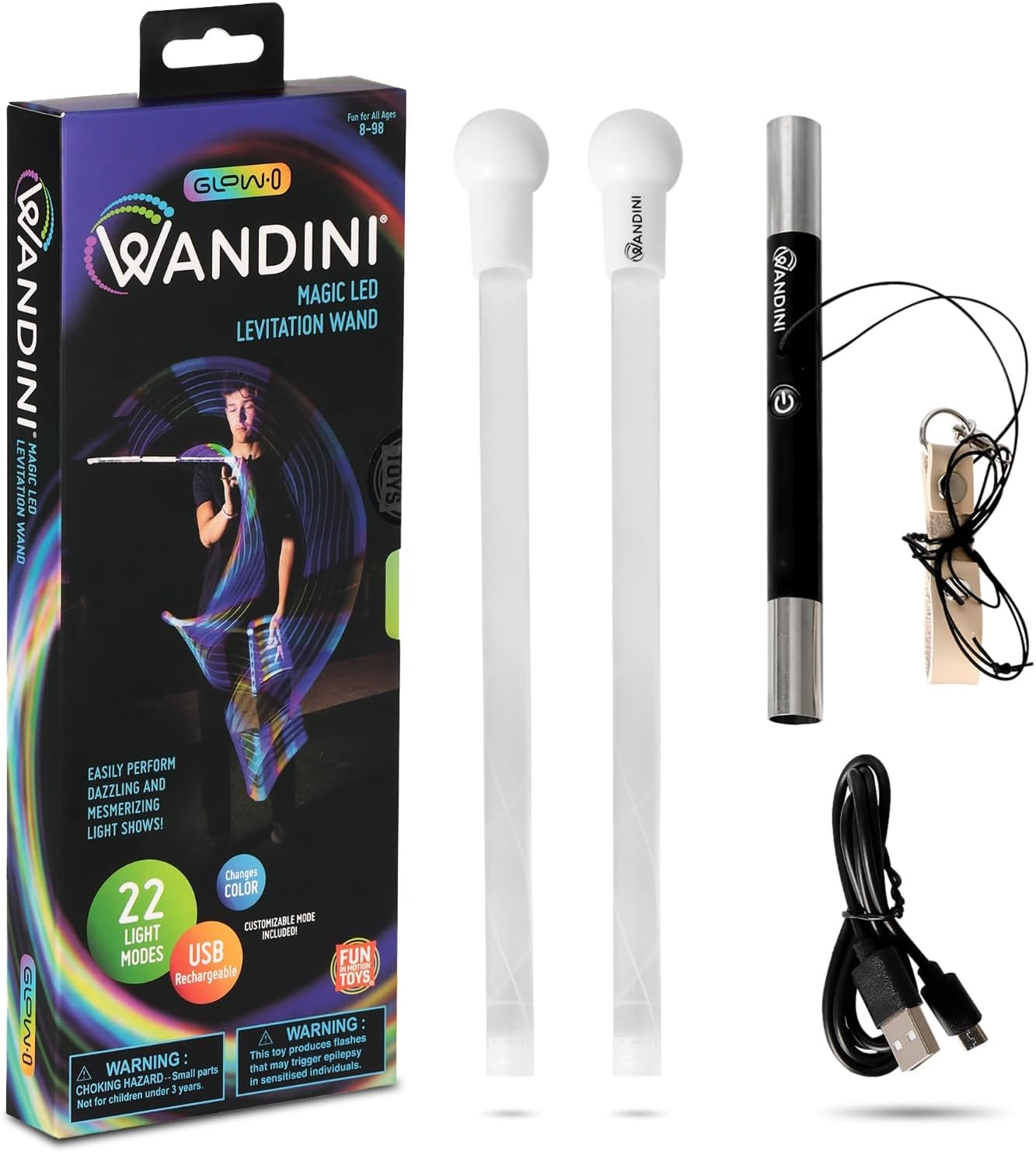 Wandini Glow.0 Magic Wand Collapsible LED Levitation Wand - USB Rechargeable Floating Wand - LED Light Wand with 22 Color Light Modes – Patented, Expertly Balanced LED Flow Wand Levitation Stick | Amazon (US)