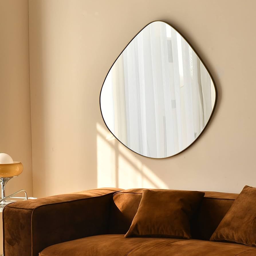 Irregular Mirror Wall Decor Matel Brass Framed Wall Mirror for Entryway Bathroom Bedroom Living R... | Amazon (US)