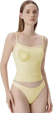 SUUKSESS Women Built in Bra Tank Tops Double Line Going Out Basic Square Neck Camisole Top | Amazon (US)