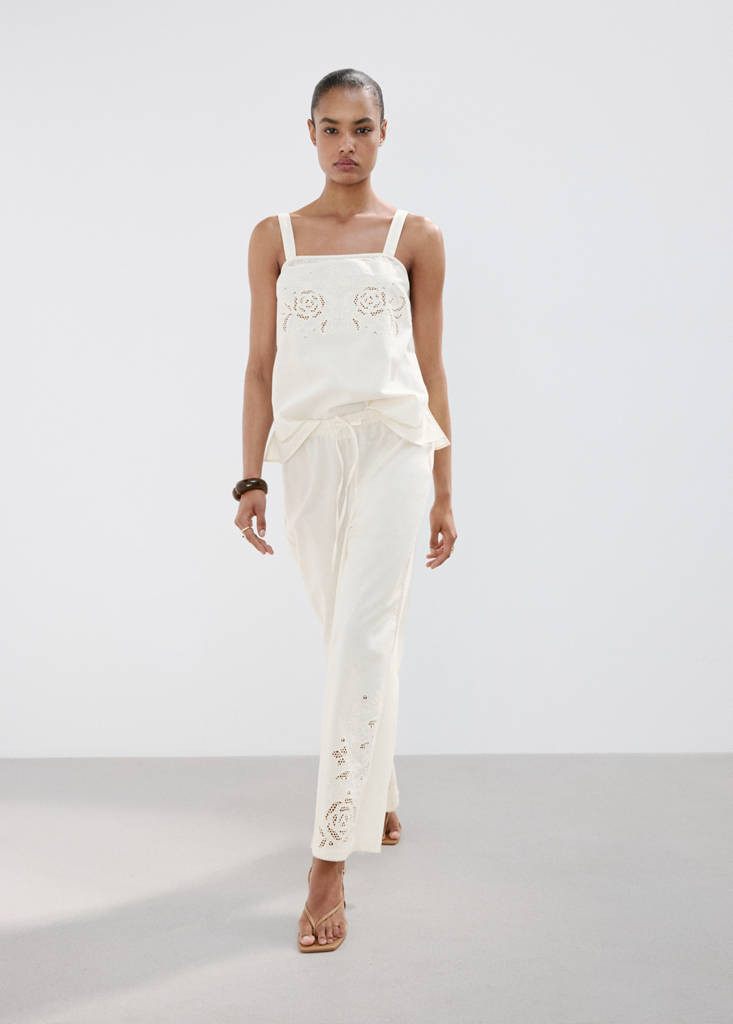 Openwork-embroidered palazzo pants off white - Woman - S - MANGO | Mango (US/MX/AU)
