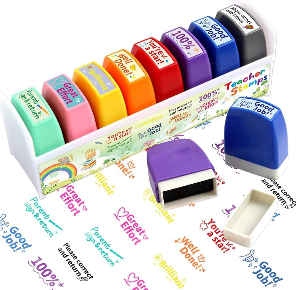 Teacher Stamps for Grading Motivational Teacher Self-Inking Stamp Set Encouraging Signature Stamp... | Amazon (US)