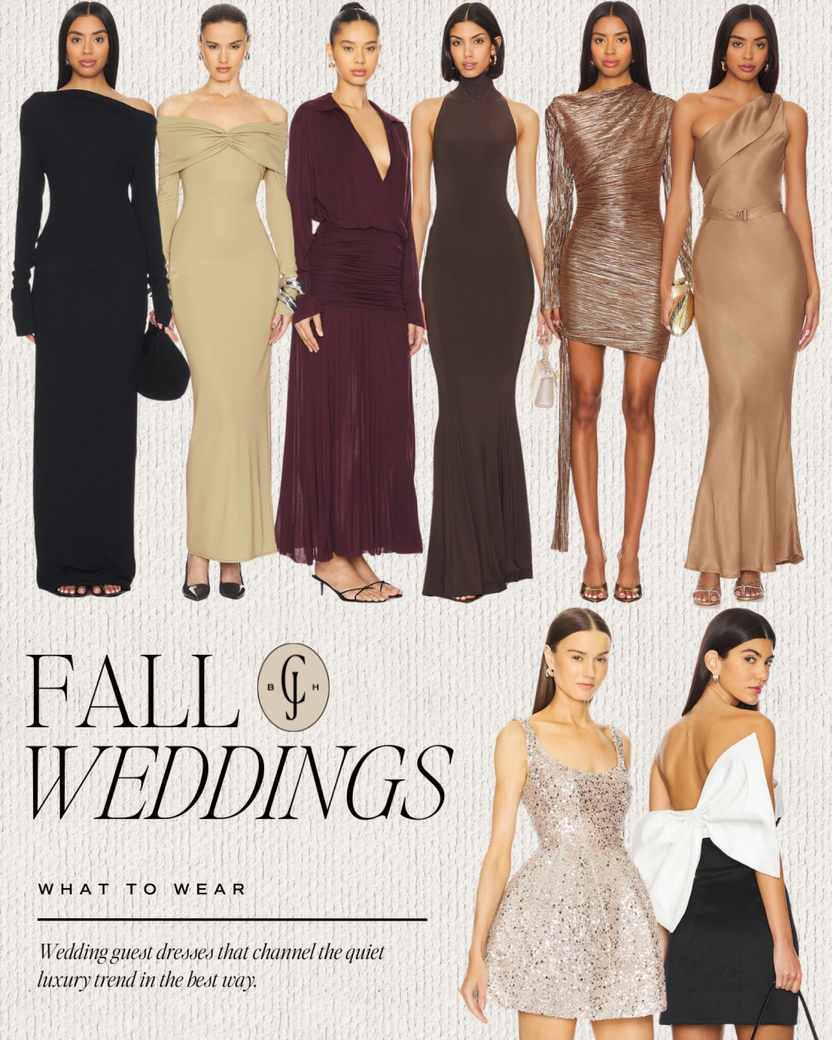 Quiet luxury wedding guest dresses for fall. 