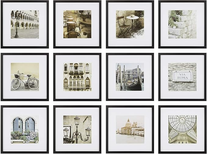 Gallery Perfect - 12-Piece Black Square Photo Frame - Set with Hanging Template - Wall Gallery Ki... | Amazon (US)