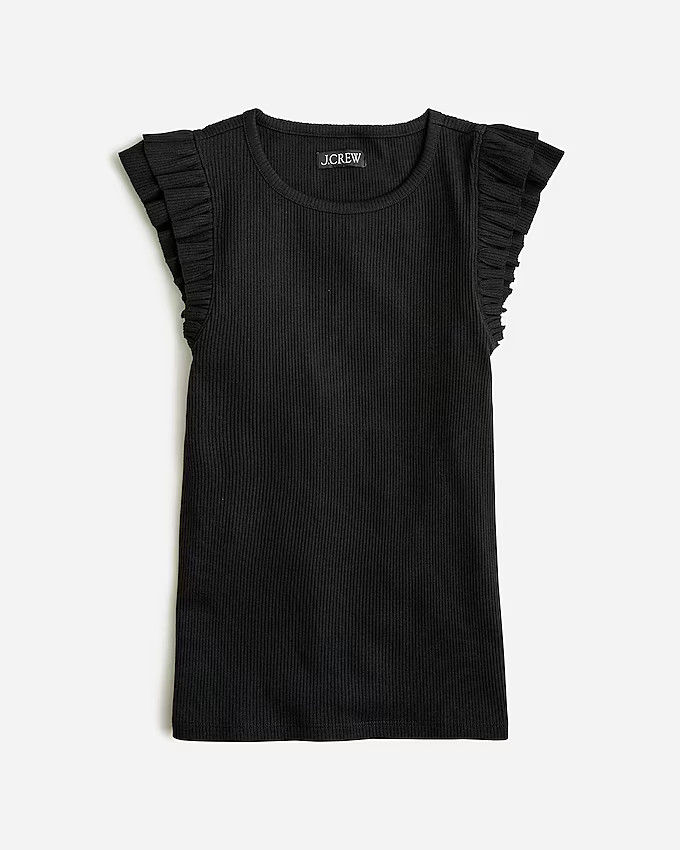 Vintage rib ruffle-sleeve shirt | J. Crew US