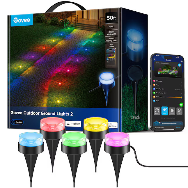 Govee Outdoor Ground Lights 2 1500 -Lumens 36 -Watt Black Low voltage Color Changing Plug-in Smar... | Lowe's