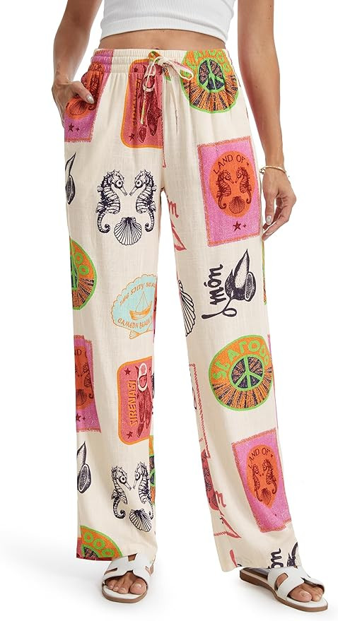 Tapata Women 28/30/32/34 Inseam Printed Linen Pants Wide Leg Casual Palazzo Summer Beach Lounge w... | Amazon (US)