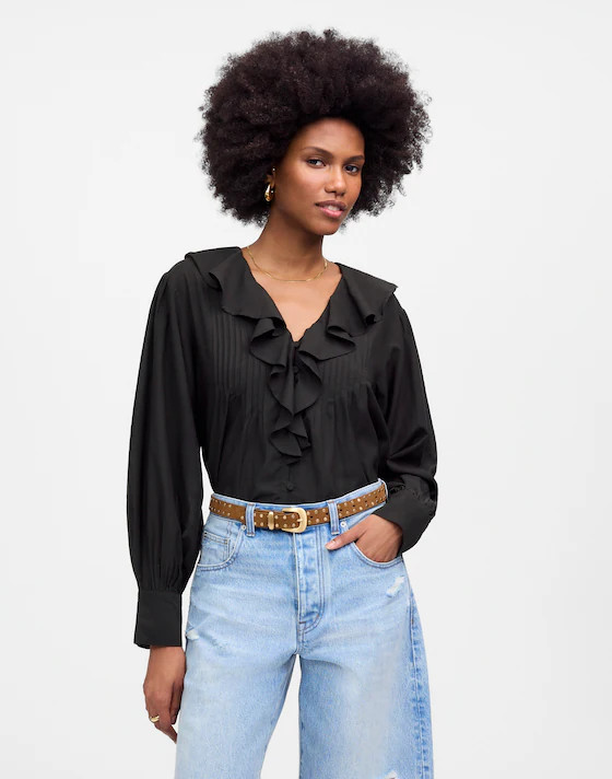 Ruffled Pintucked Long-Sleeve Top | Madewell