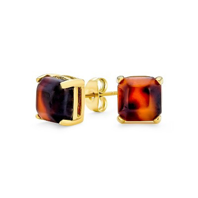 Bling Jewelry Cushion Cut Square Brown Acrylic Tortoise-Shell Stud Earrings 8MM 14K Gold Plated Stainless Steel | Target
