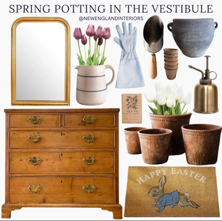 New England Interiors • Spring Potting In The Vestibule • Mirror, Planters, Gardening Accessories, Dresser, Easter Mat. 🐰🌷

TO SHOP: Click the link in bio or copy and paste link in web browser 

#newengland #easter #easterdecor #gardening #entryway #home #interiordesign #antique #vintage #spring

#LTKSeasonal #LTKFind #LTKhome