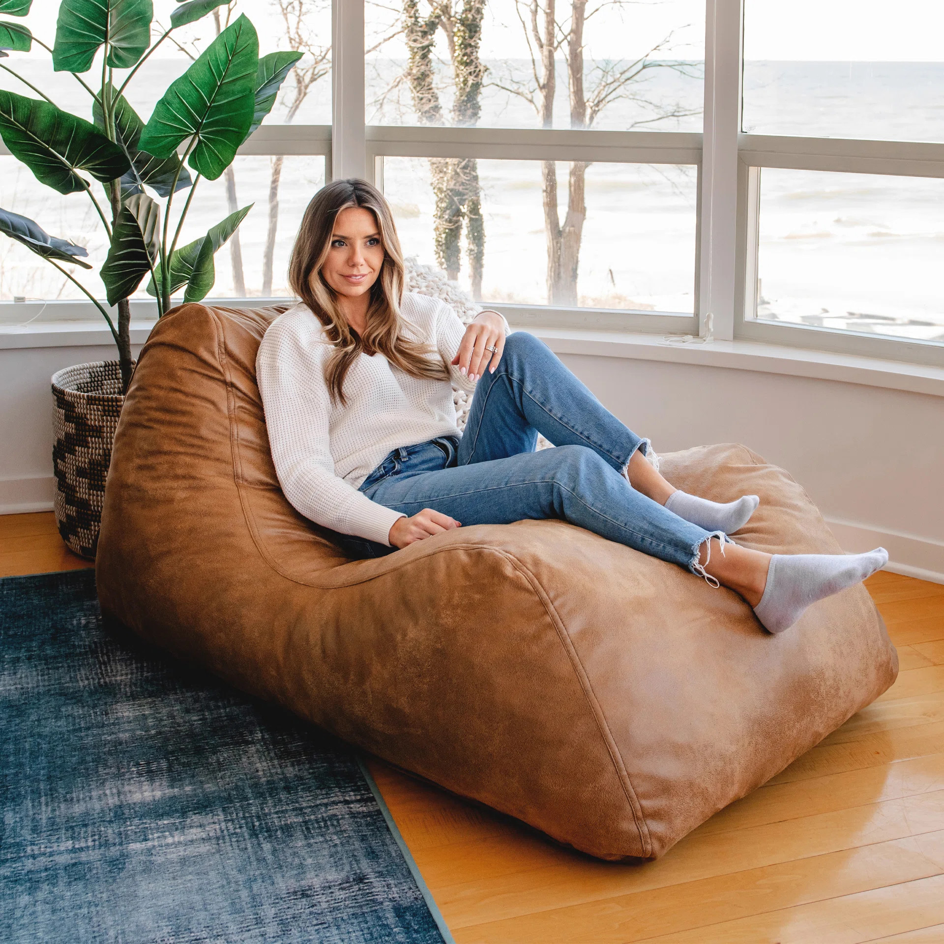 Big Joe Delmont Foam Filled Bean Bag Chair with Removable Cover, Vegan Leather or Boucle & Review... | Wayfair North America