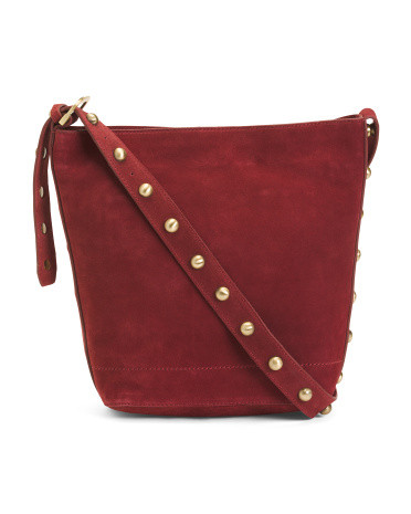 Suede Big Studded Strap Bucket Bag | TJ Maxx