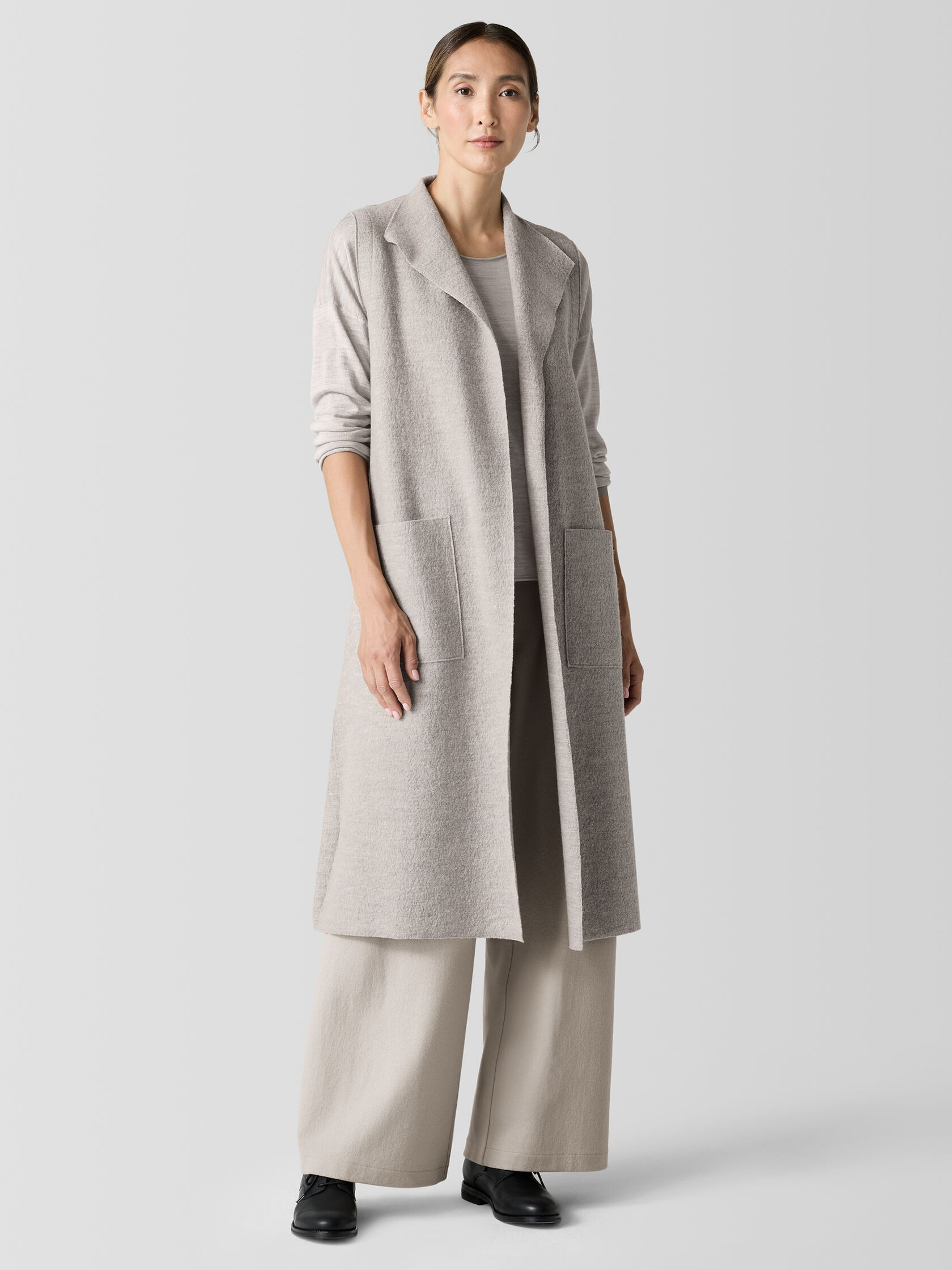 Lightweight Boiled Wool Shawl Collar Vest in Regenerative Wool | Eileen Fisher