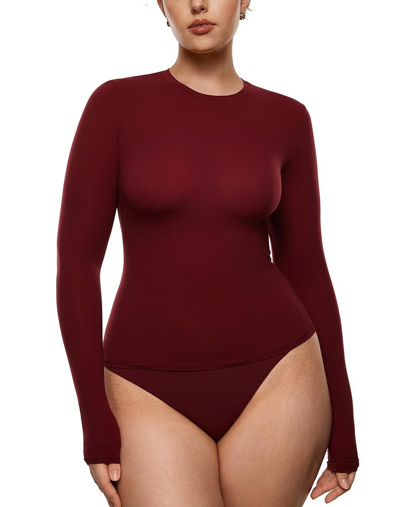 INLYRIC Women's Inbarely Soft Long Sleeve T-Shirts Crew Neck Basic Tees Slim Fitted Going Out Top... | Amazon (US)