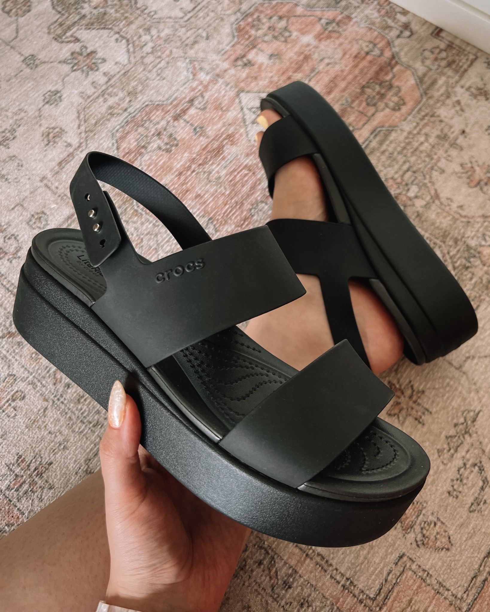 Crocs platform sandals! I wore these a ton last summer and can’t wait to break them out again this year! They are SO comfy and easy to walk in. I’d say they run slightly small - I’m usually a 9.5-10 and wear a 10. 🇨🇦 link under “similar products"


#LTKsummer #LTKshoes #LTKsale