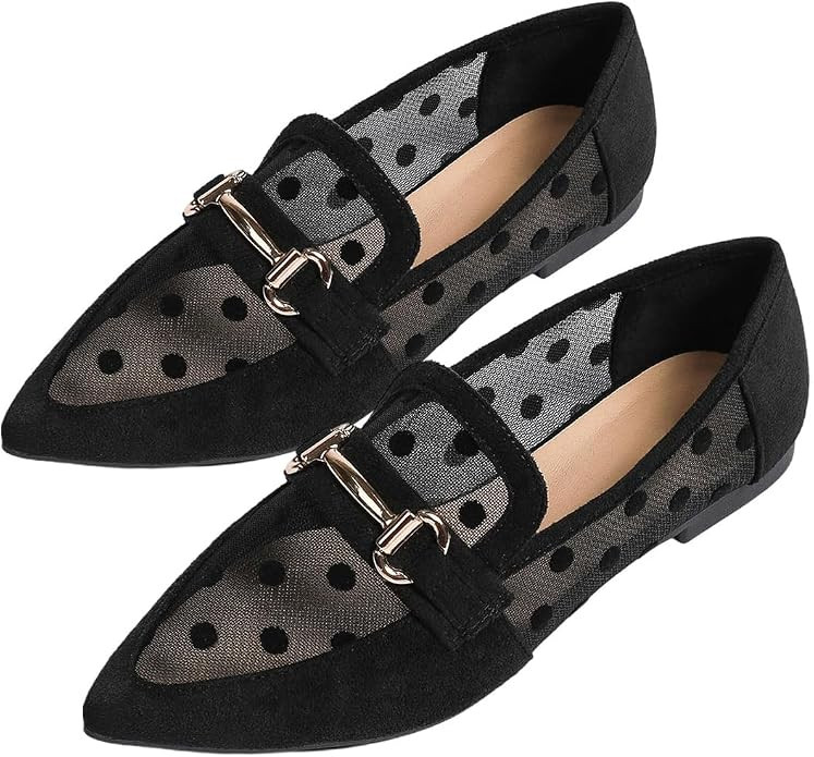 MakeMeChic Women's Polka Dots Loafer Flats Summer Mesh Sheer Pointed Toe PU Leather Dressy Flat S... | Amazon (US)