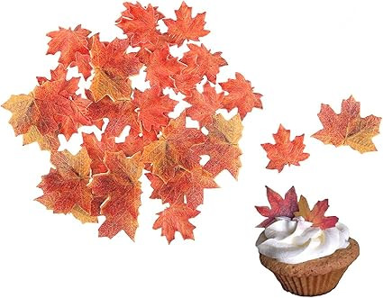 GEORLD Set of 36 Edible Fall Leaves Gold Leaf Cake Decorations, Party Cupcake Topper | Amazon (US)