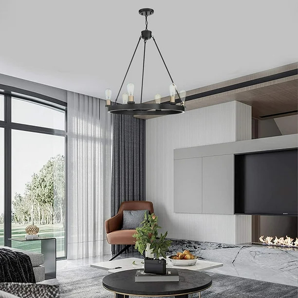 Vanity Art 6 Lights Wagon Wheel Chandelier Light Farmhouse Candle Brass Ceiling Light Fixture for... | Walmart (US)