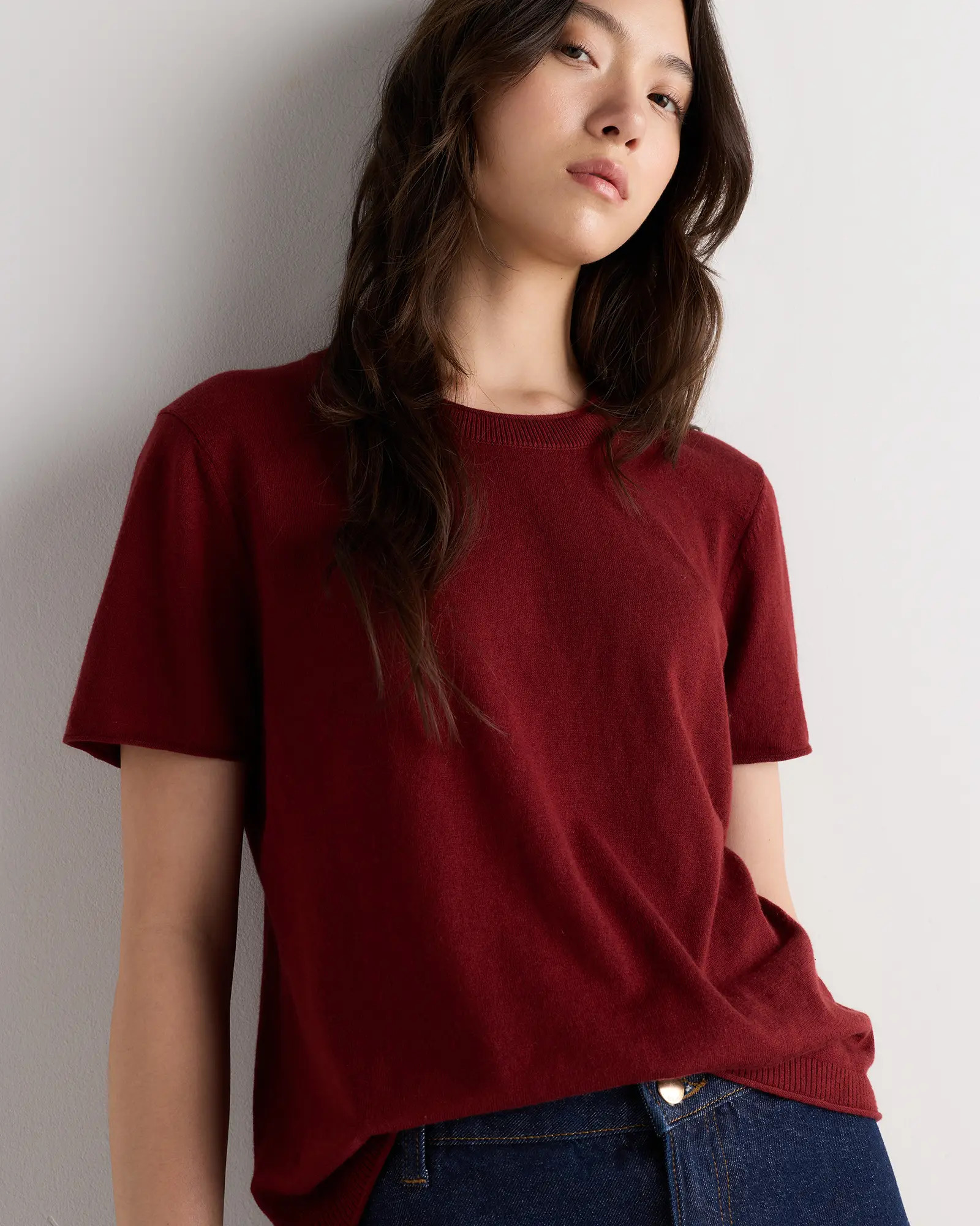 Lightweight Cotton Cashmere Relaxed Sweater Tee | Quince
