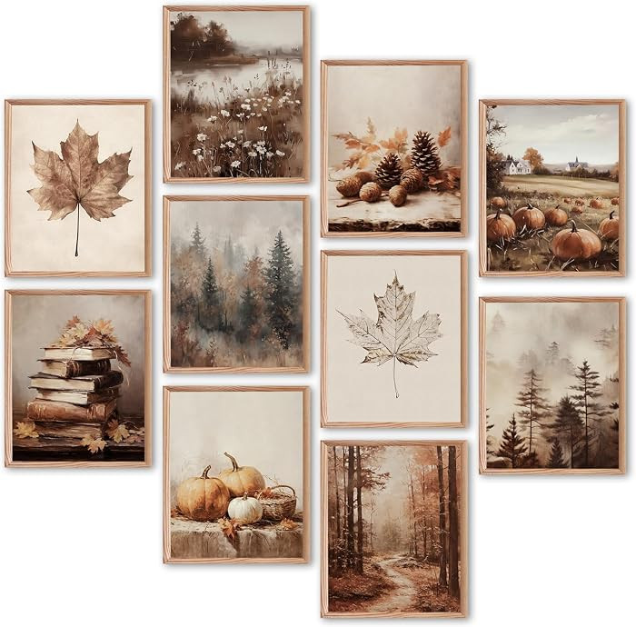 Benjia 10Pcs 8x10 inch Fall Wall Art Prints, Retro Rustic Aesthetic Vintage Autumn Scenery Poster... | Amazon (US)