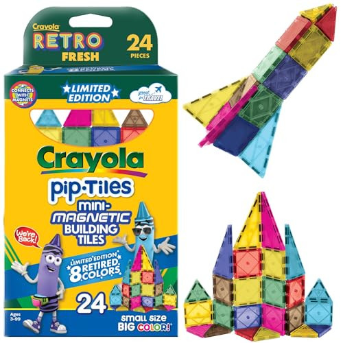 CreateOn Crayola Limited Edition Retro PIP Magnetic Tiles, Mini Building Set for Kids, Magnetic Tiles, Kids’ Building Toys, STEM & Montessori Toys for Boys and Girls Ages 3+, 24-Piece Set (Retro) | Amazon (US)
