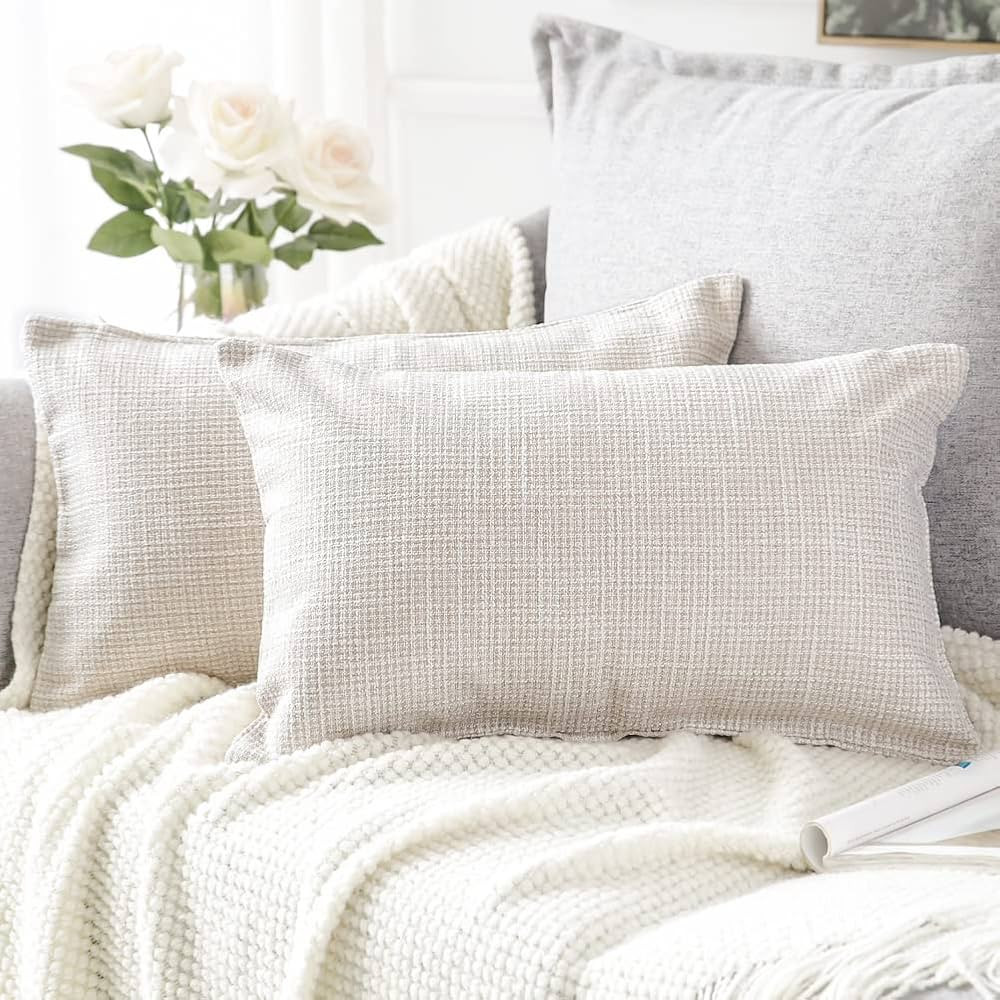 OTOSTAR Linen Throw Pillow Covers Set of 2 Decorative Square Pillowcases Cushion Covers 12x20 Inc... | Amazon (US)