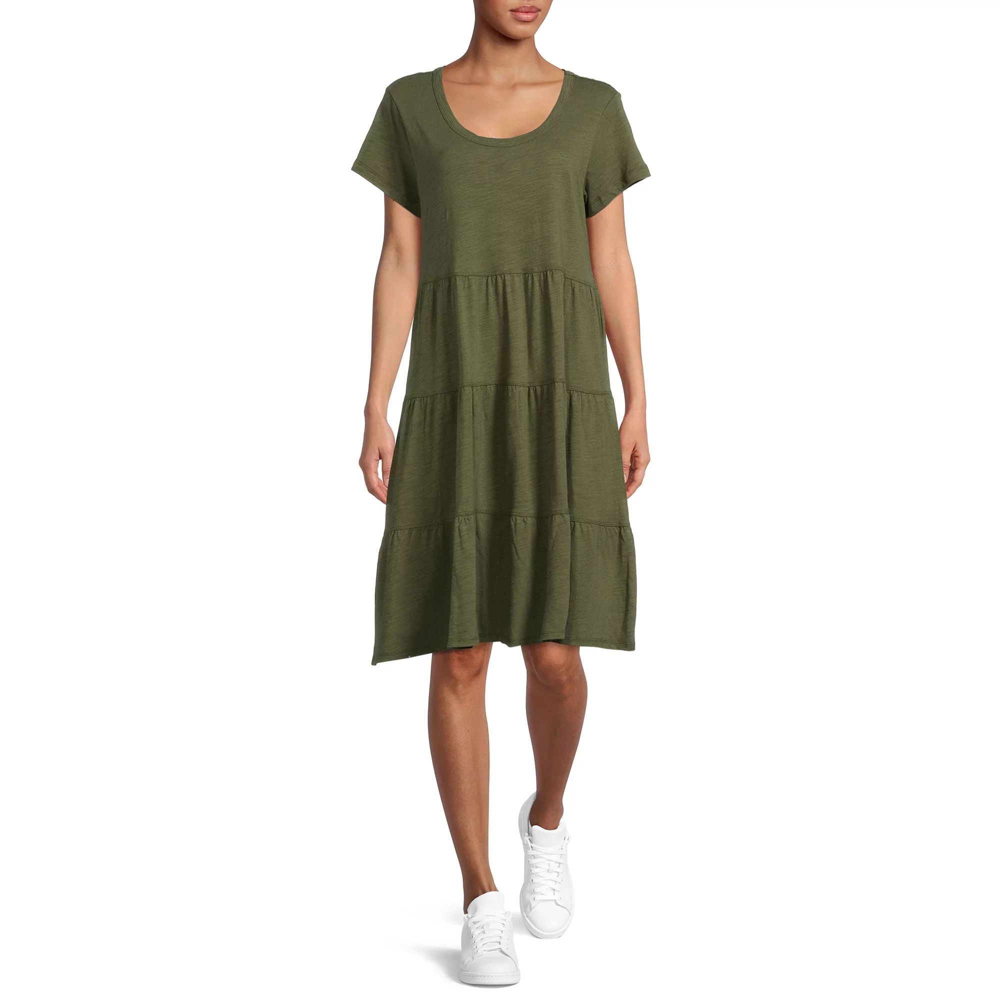 Time and Tru Women's Tiered Knit Dress | Walmart (US)