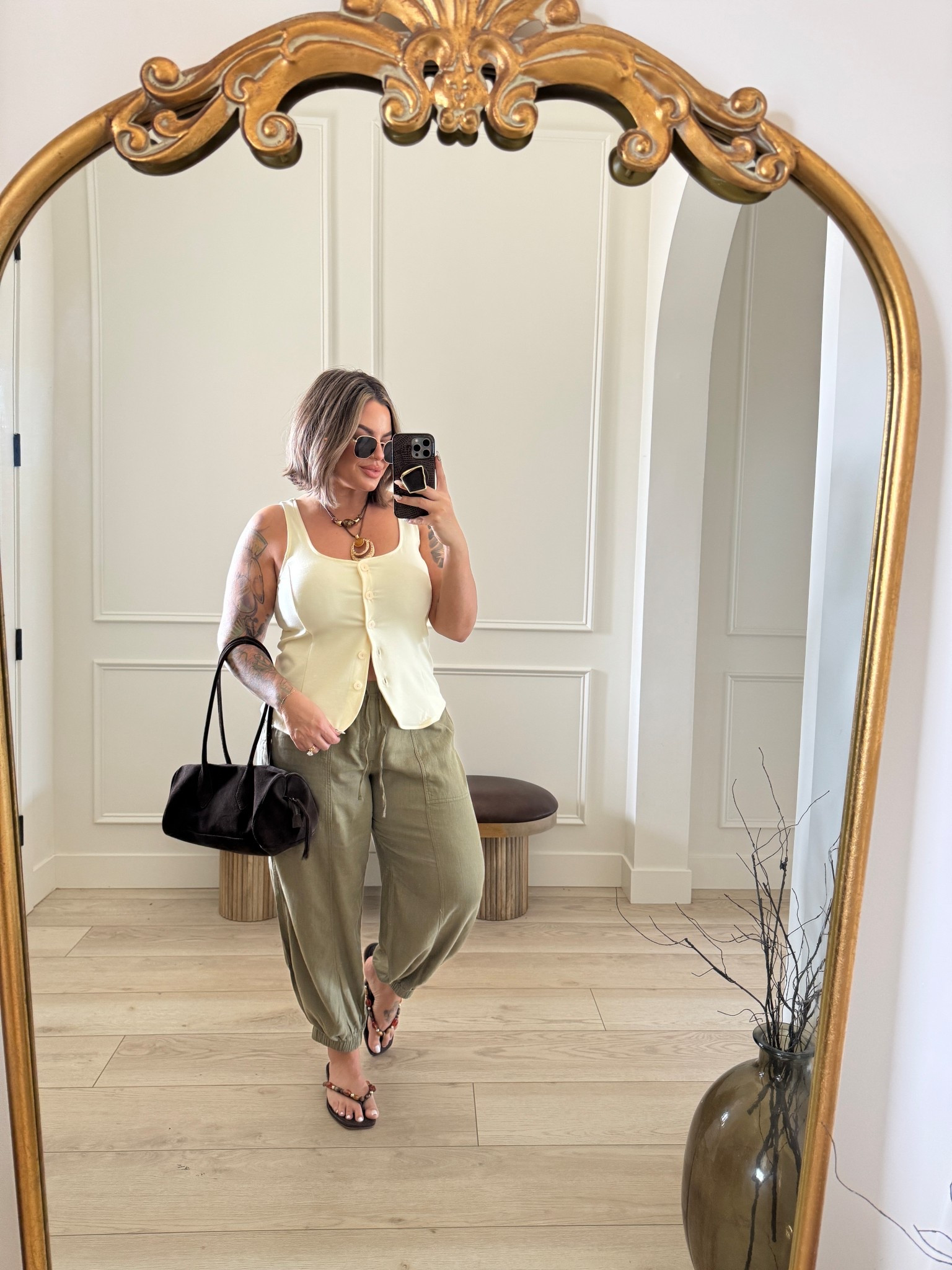 Top L 
Pants L 
Sandals tts 

#LTKMidsize #LTKootd #LTKSaleAlert