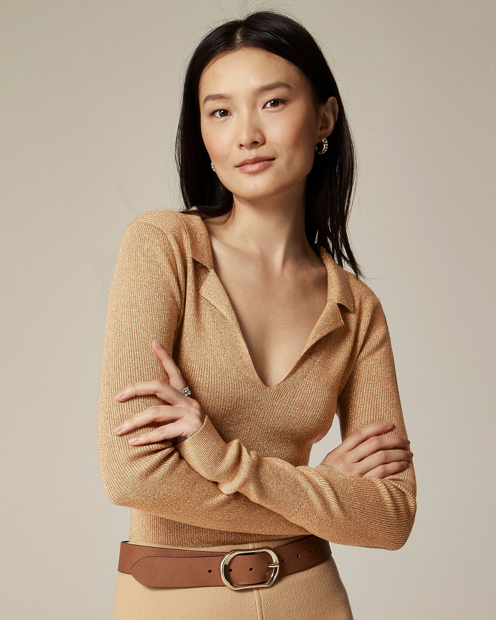 Fitted pullover sweater with metallic threads in TENCEL™ lyocell blend | J. Crew US