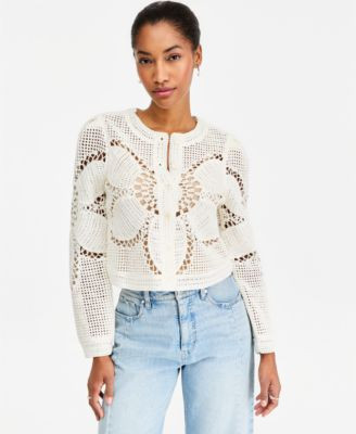 Women's Floral Pointelle Button-Front Cardigan | Macy's