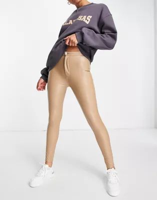 Pull&Bear faux leather skinny trousers in beige | ASOS (Global)